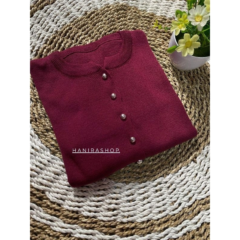 RB1 HANIRA Callraa Knitwear Premium Cardigan Rajut Wanita - Cardigan Kancing Jamur Silver Premium