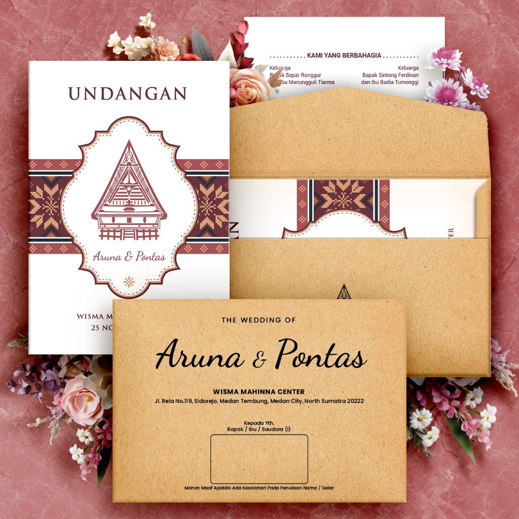 Undangan + Amplop. Adat Batak. Bahan Jasmine Gliter, TIK Tebal, Laminating / Laminasi Glossy , Murah