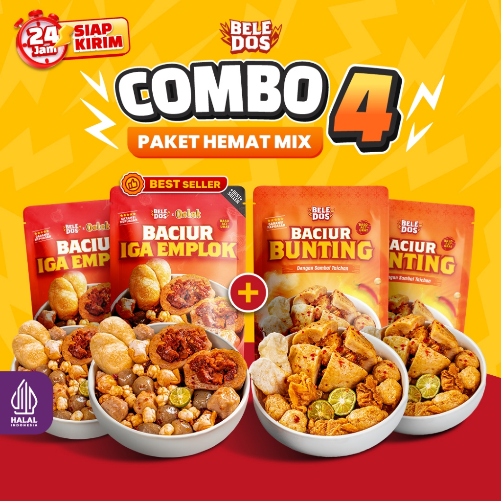

[Buy 2 Get 2] Paket 4 Hemat Mix Varian Bakso Aci Instan Baciur Iga / Baciur Tetelan / Baicur Bunting Beranak Beranak / Baciur Komplit