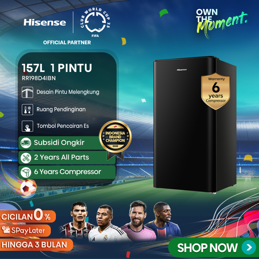 Hisense Kulkas (Refrigerator)1 Pintu Kapasitas 157L RR198D4IBN - Black[Separate Chiller][Semi-auto D