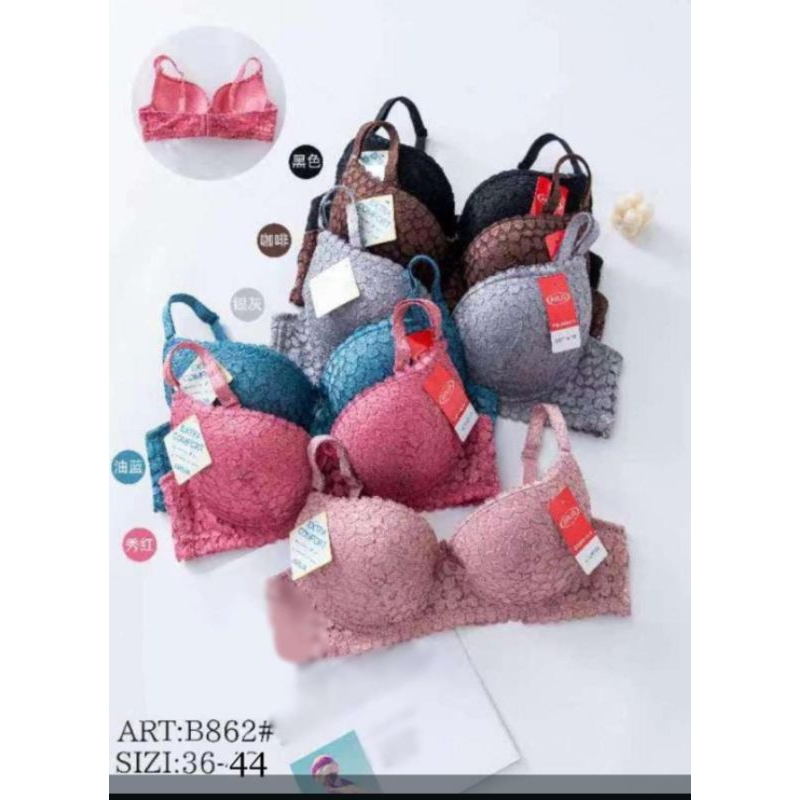 B862 Bra push up kancing 3 Bra Pakai kawat cup B ukuran 38.40.42.44