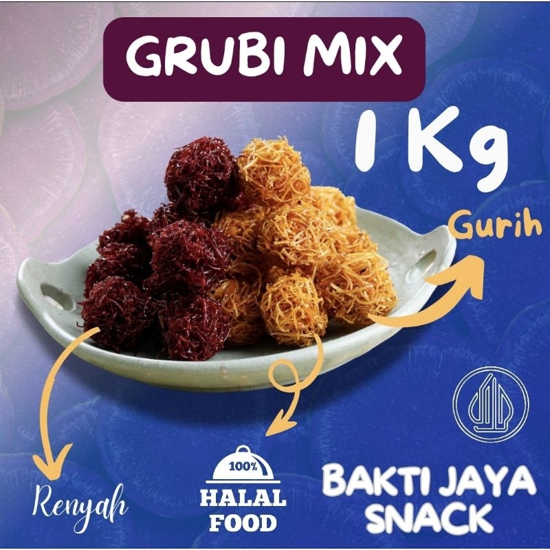 

Grubi, Kremes, Walangan Mix (campuran antra ungu dan kuning) dengan berat 1 Kg diproduksi oleh Bakti Jaya Snack dengan rasa yang enak dan nagih