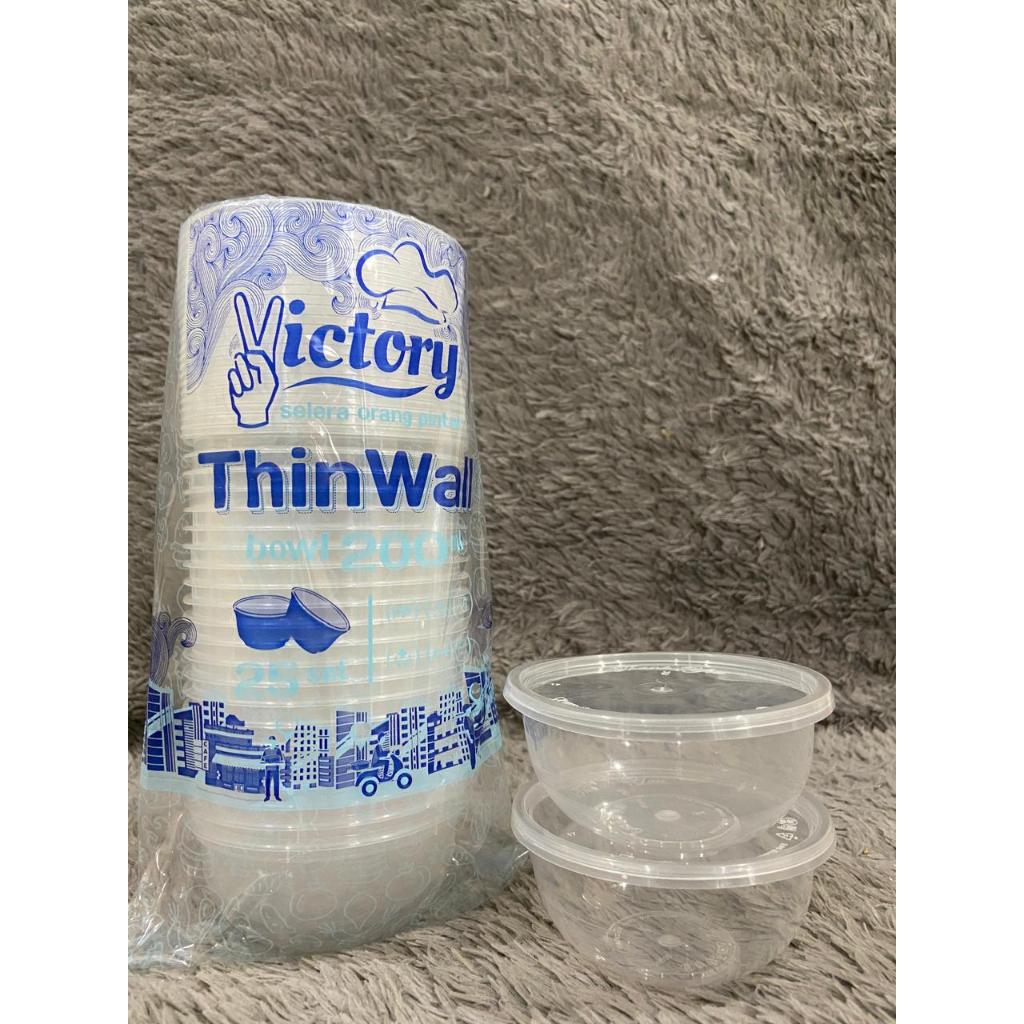 Jaydening () Thinwall Bulat 200Ml.(25) Victory Mangkok Plastik Cup Pudding Slime Wadah Makanan