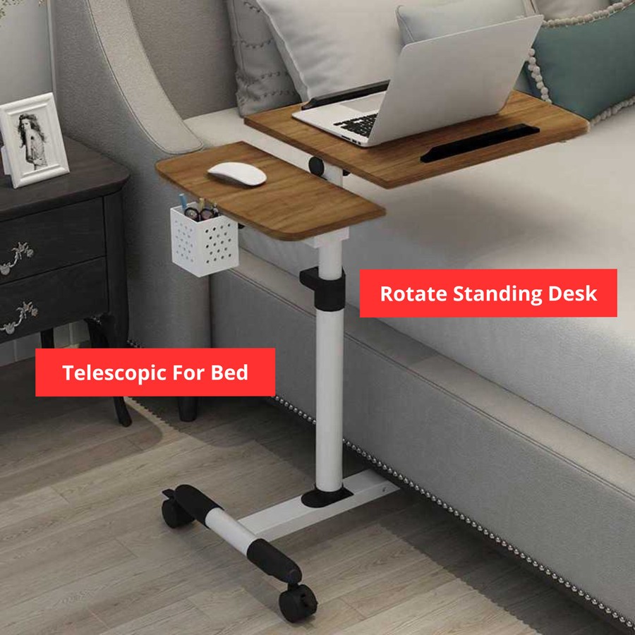 Meja Lipat Laptop Portable Roda Tinggi Foldable Kayu Aluminium Plastik