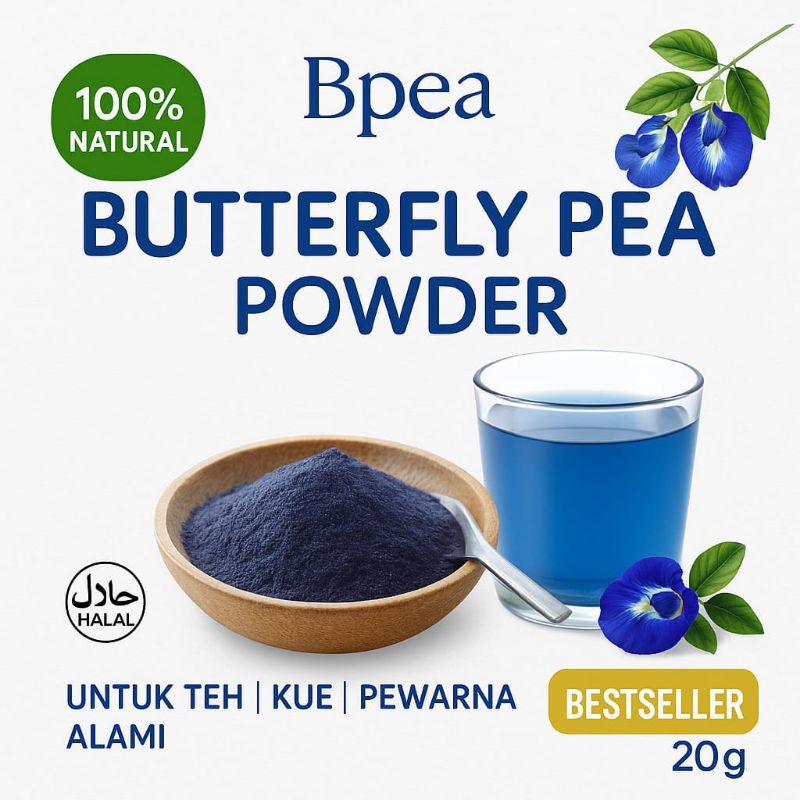 

Butterfly Pea Powder Bpea | Bubuk Bunga Telang Alami 100% | Pewarna Makanan & Minuman Sehat (20g)
