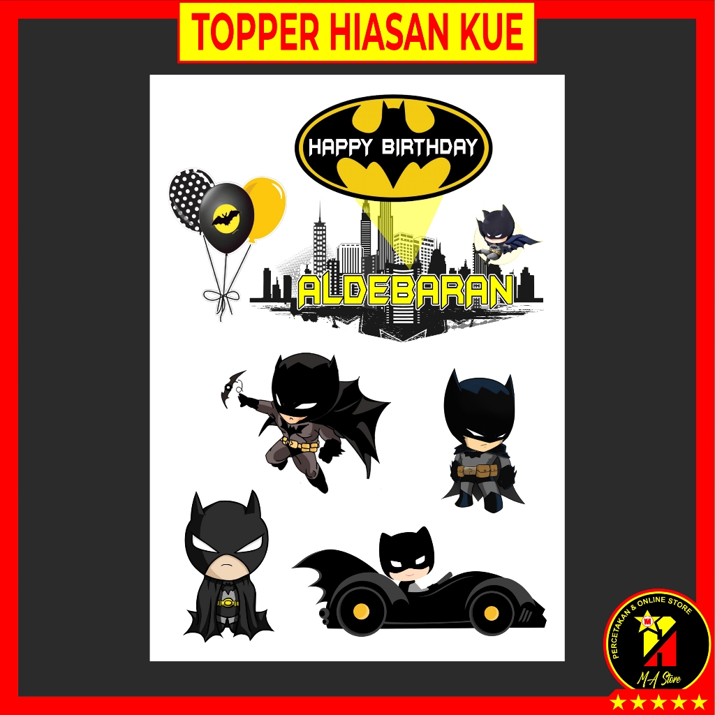 

Topper Karakter Batman Hiasan Kue Ulang tahun Bahan Kertas Foto Kualitas Glossy