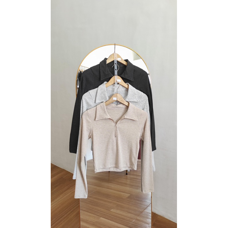 Top crop zipper knit