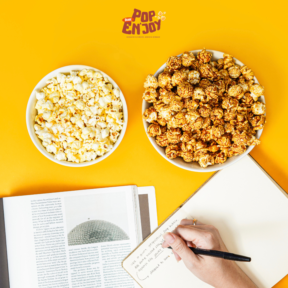 

[HEMAT GILA] BUY 1 GET 1 (CARAMEL+SEA SALT) - PopENjoy / 2 Rasa Camilan Crispy Popkorn Jagung Sehat