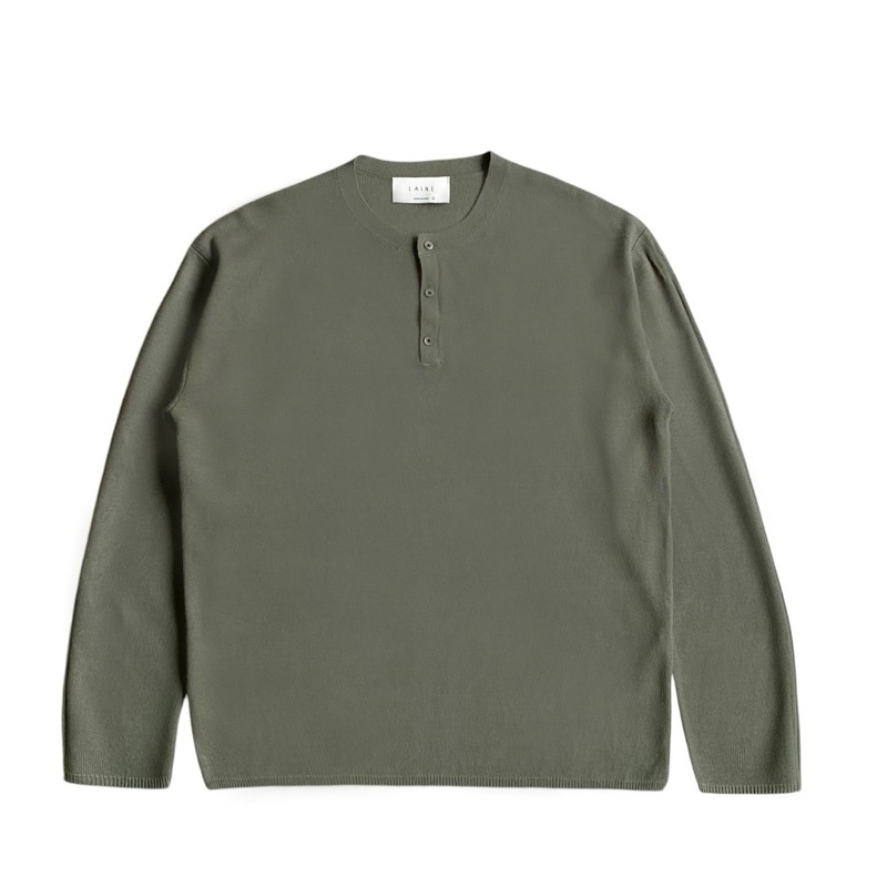 Laine half button wool blend knitted ls sweater dark hunter green knit knitwear
