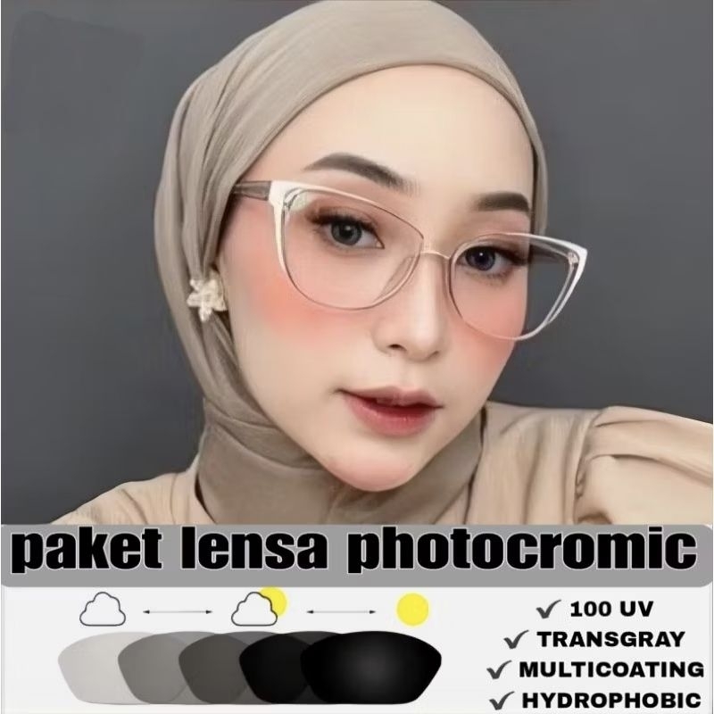 Kacamata Minus Cat Eye Wanita 7006 | Kacamata Minus Photocromic Antiradiasi | Frame Kacamata Antirad