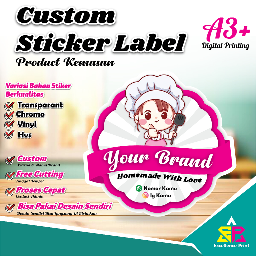 

Custom Sticker label kemasan product / Chromo / Vinyl / Transparant / Hvs