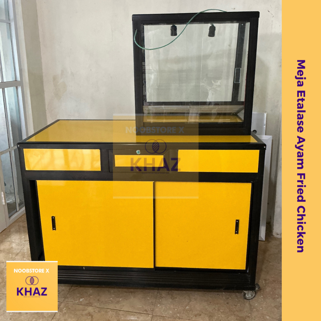 Etalase Meja Fried Chicken + Lampu | Etalase Jualan Ayam Tepung Kentucky 120cm – Siap Pakai