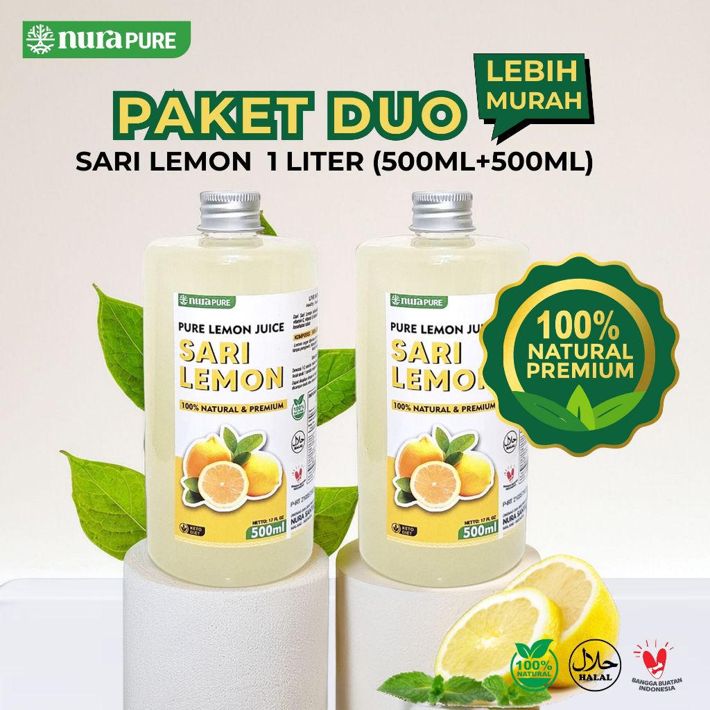 

NuraPure Sari Lemon Murni Asli 100% / Pure Lemon Juice 1 Liter - Paket Duo Murah