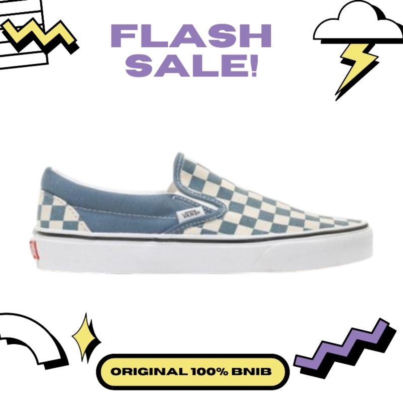 VANS SLIP-ON CHECKERBOARD BLUE MIRAGE ORIGINAL 100%