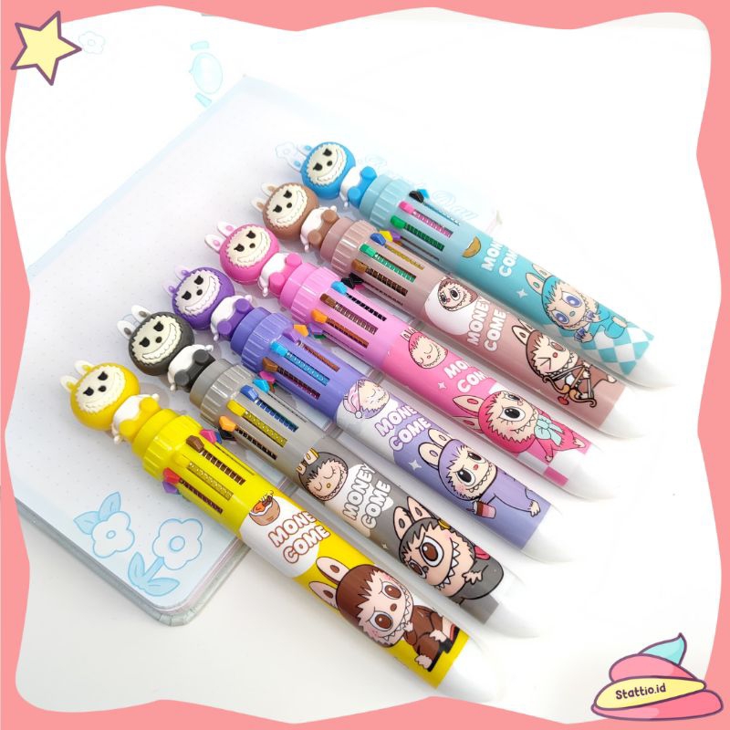 

Pena 10 Warna Labubu PC-1544 Pen Bolpen Pulpen Tinta Merah Karakter Viral