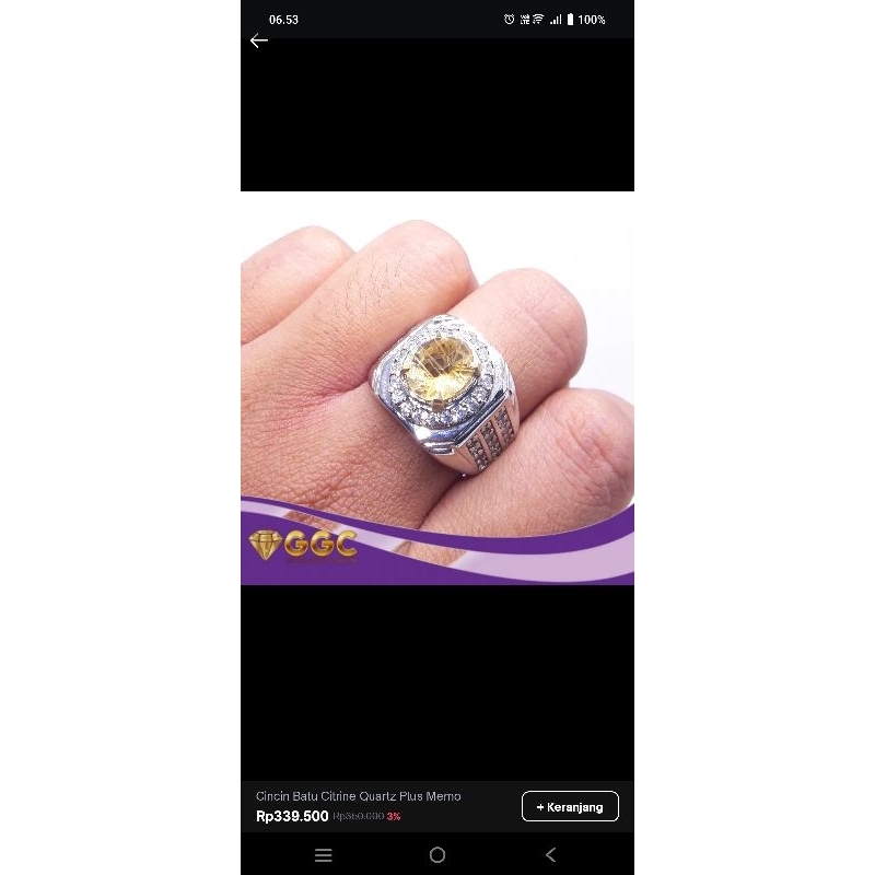Cincin Batu Citrine Quartz Plus Memo