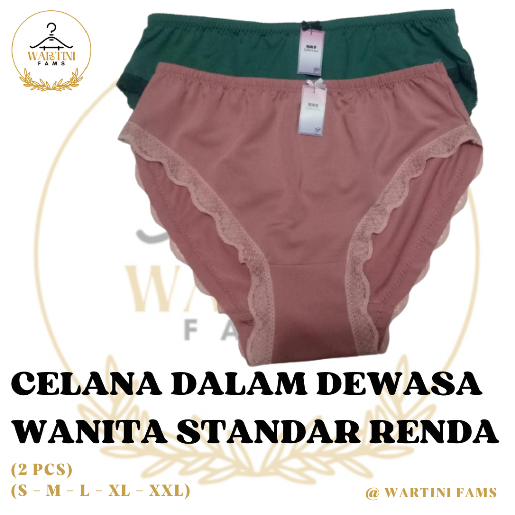 (Harga 2 PCS) Celana Dalam Wanita Dewasa - CD Wanita Dewasa Standar Premium Renda Spandek Balon Warn