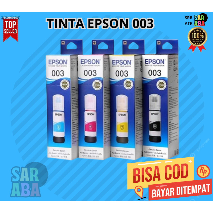 Tinta Refill Epson 1SET 003 65ml Printer L3210 L1110 L3100 3101 L3110 L3150 Tinta Original 003 65ml 