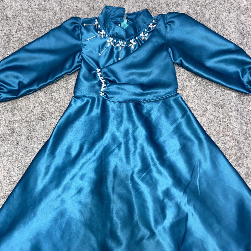 Recommended Syifa Dress Anak 1-12 Thn - Gamis Satin Payet Burgundy Mahogany Emerald Blue - Baju Anak