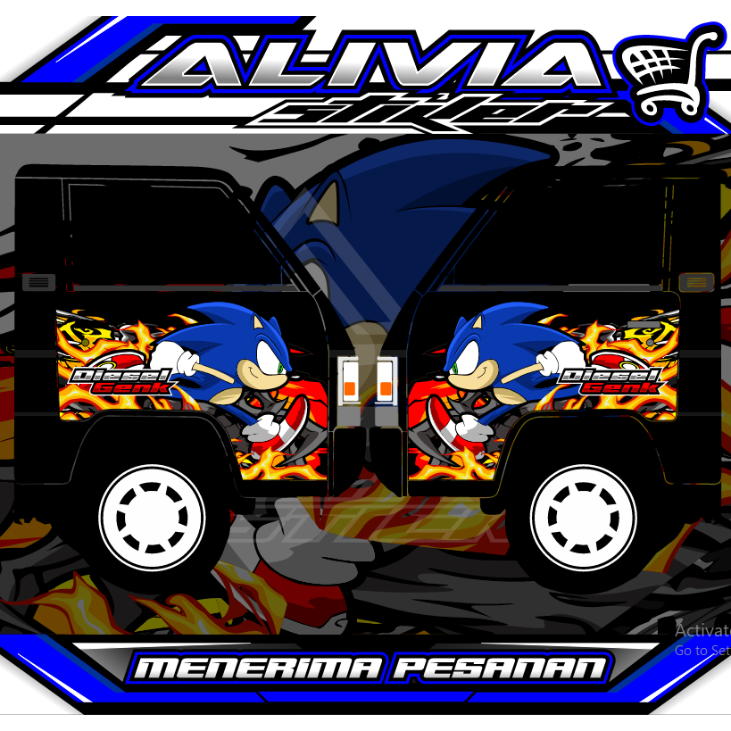 Stiker Pintu Samping Mobil Pick Up L300-Stiker Variasi-Stiker Custome-Stiker Motif Sonic