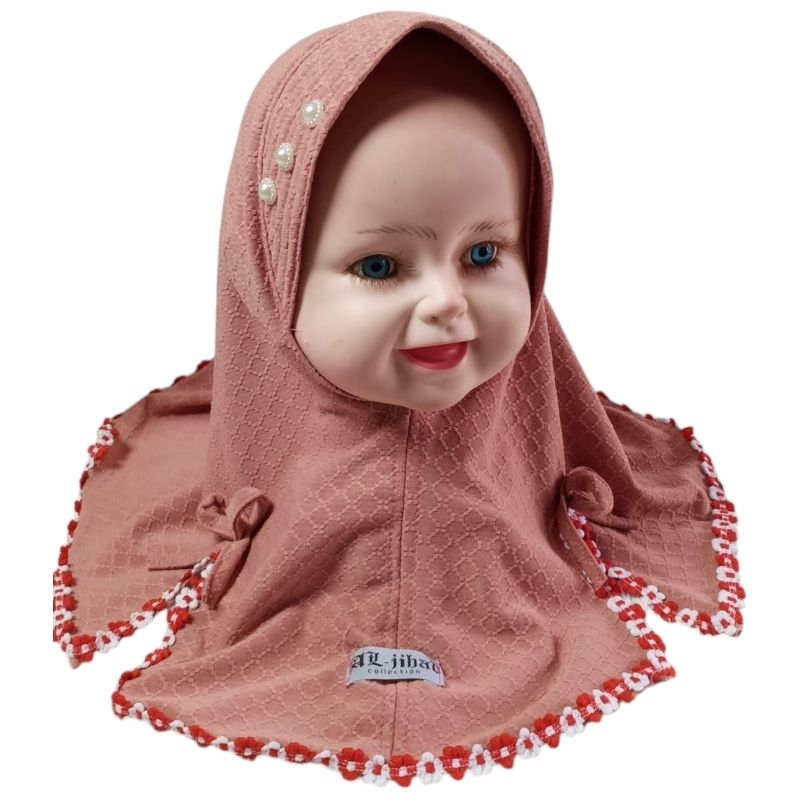 (al-jihad) Kerudung bayi Instan Muslim ped renda bawah renda mecan Jilbab bayi Renda mecan Bahan Jer