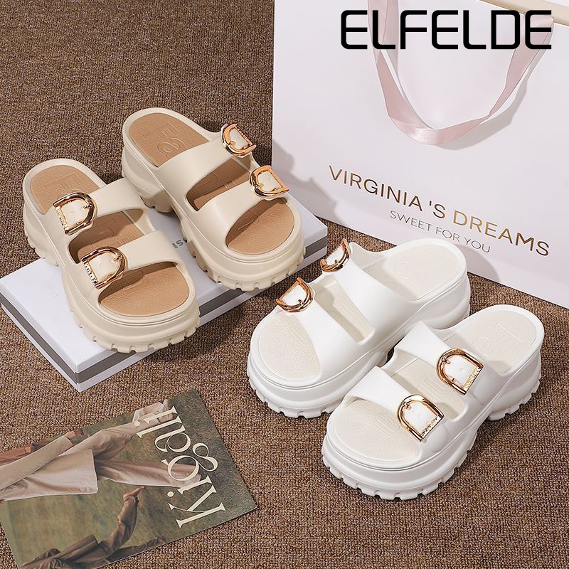 ELFELDE Sandal Wanita Kekinian Tinggi Wedges Sandal Jelly Wanita Sandal Fuji Wanita