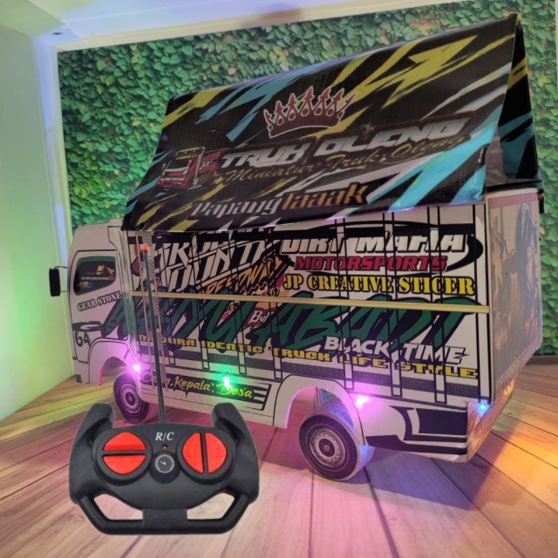 Promo Mainan Anak truk Oleng kayu Remote control  WAHYU ABADI PUTIH Terlaris  Lengkap Lampu Terpal