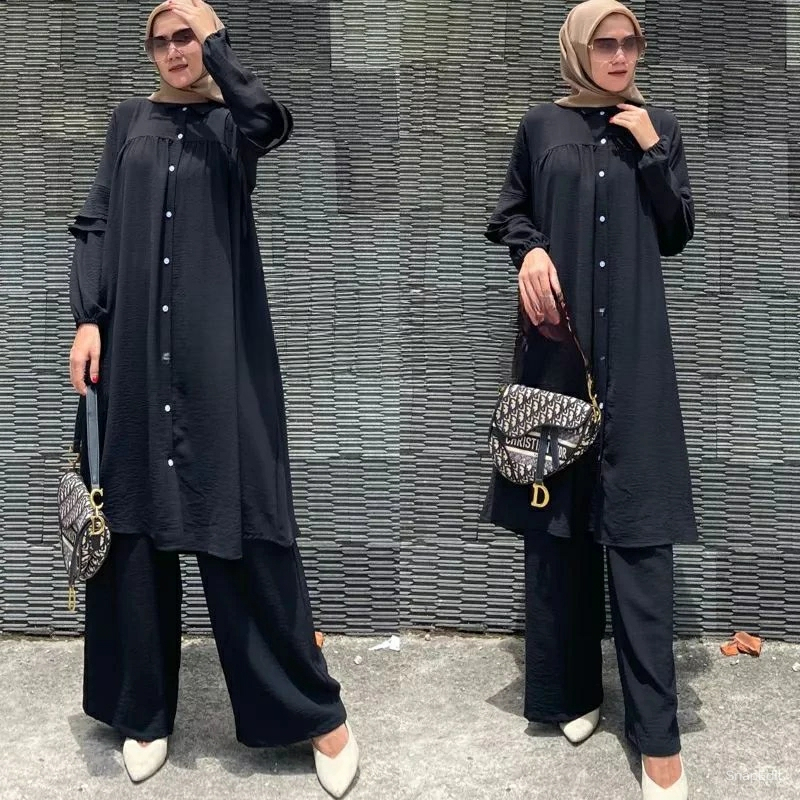 Murah  One Set Long Tunik Crinkle Airflow Setcel Long Tunik Cinkle Airflow Setcel Crinkle Setcel