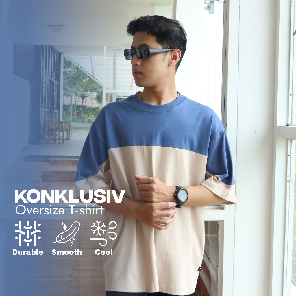 Konklusiv Kaos Oversize Pria Cotton Combed Biru Krem