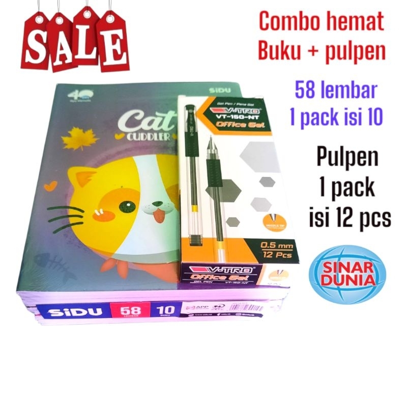 

Buku Tulis SIDU 58 LEMBAR 1 PACK = 10 BUKU + PULPEN V-TRO office gel 1 pak isi 12 pcs