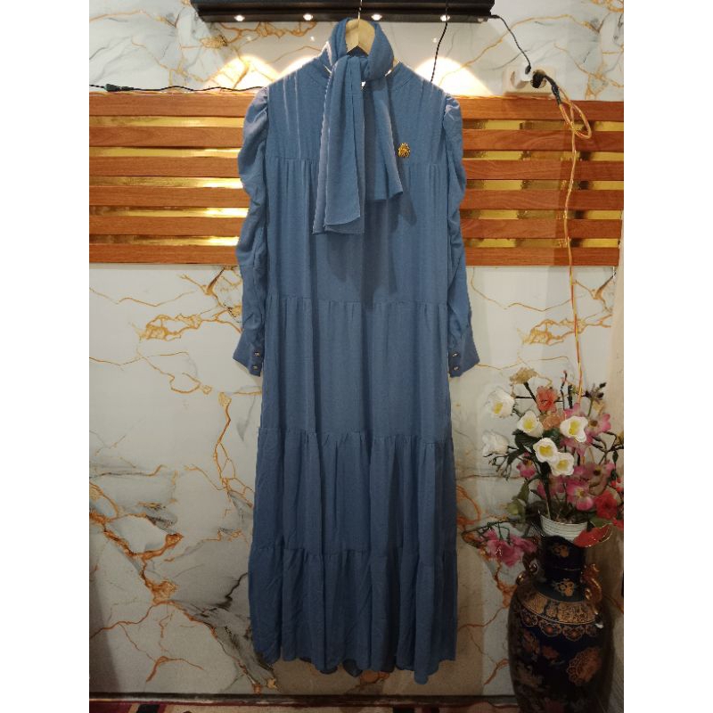 Dres widya ceruty babydol premium with hijab seriws denim gamis set