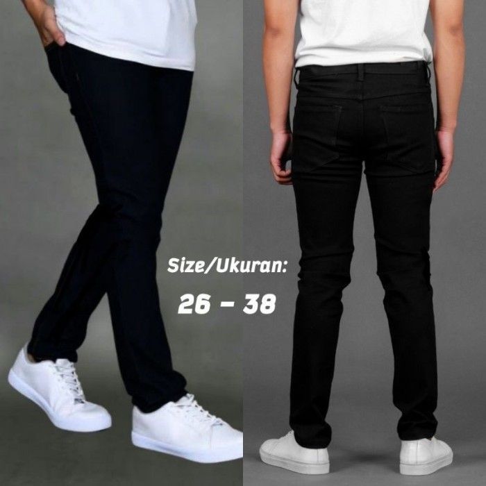 Celana Panjang Jeans Pria Skinny Pensil Hitam Ukuran Besar 39 - 44