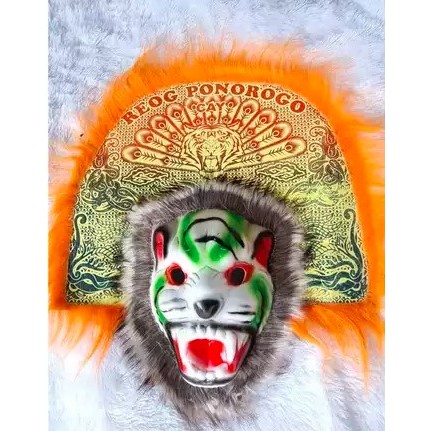 Topeng Spon Harimau Reog Mini Mainan Anak Topeng Reog Bulu Kecil Topeng Tradisional Jaranan Barongan