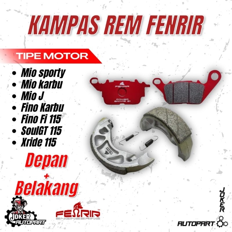 Paket Kampas Rem FENRIR Mio Karbu Mio J Fino Xride Soulgt 115 Mio Soul 115 Xeon Depan + Belakang