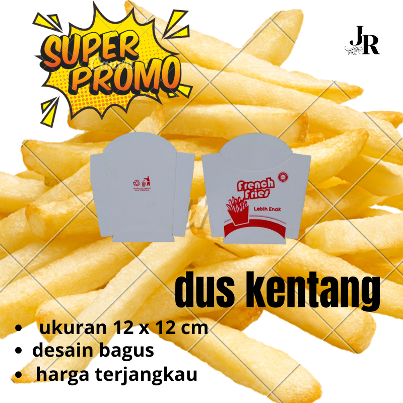 Promo Box Kentang Goreng Polos, Dus Kentang Goreng isi 100 pcs, Kemasan Kentang Goreng, Dus