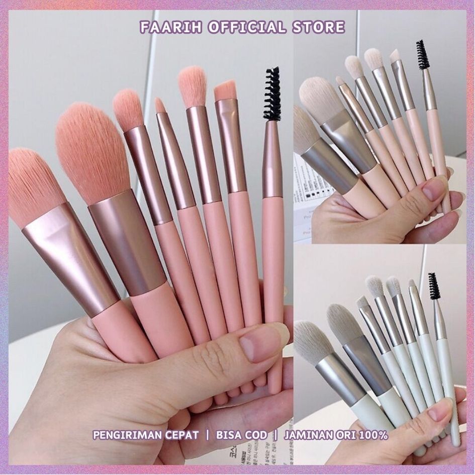 Kuas Set Makeup 8Pcs Set Lengkap Mini Travel Make Up Brush Kosmetik Free Pouch Premium Kuas Lembut d