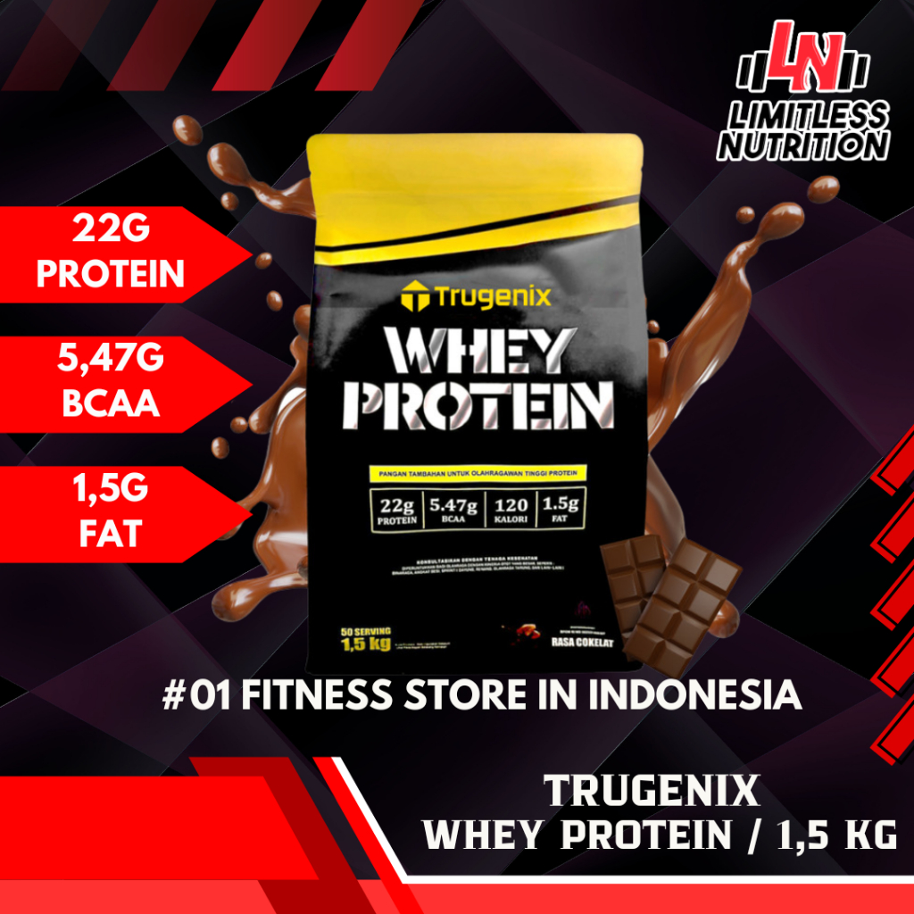 

TRUGENIX Whey Protein 1,5Kg Whey Protein Isolate Concentrate 55 Serving - Chocolate