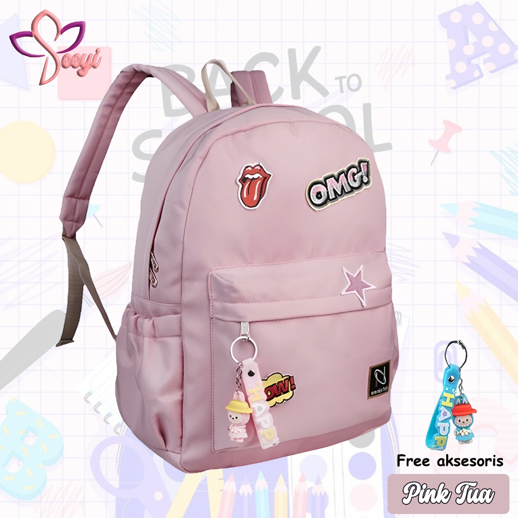 Tas Wanita Remaja Model Backpack Kekinian – Cocok Sekolah & Kuliah Warna Pink Tua