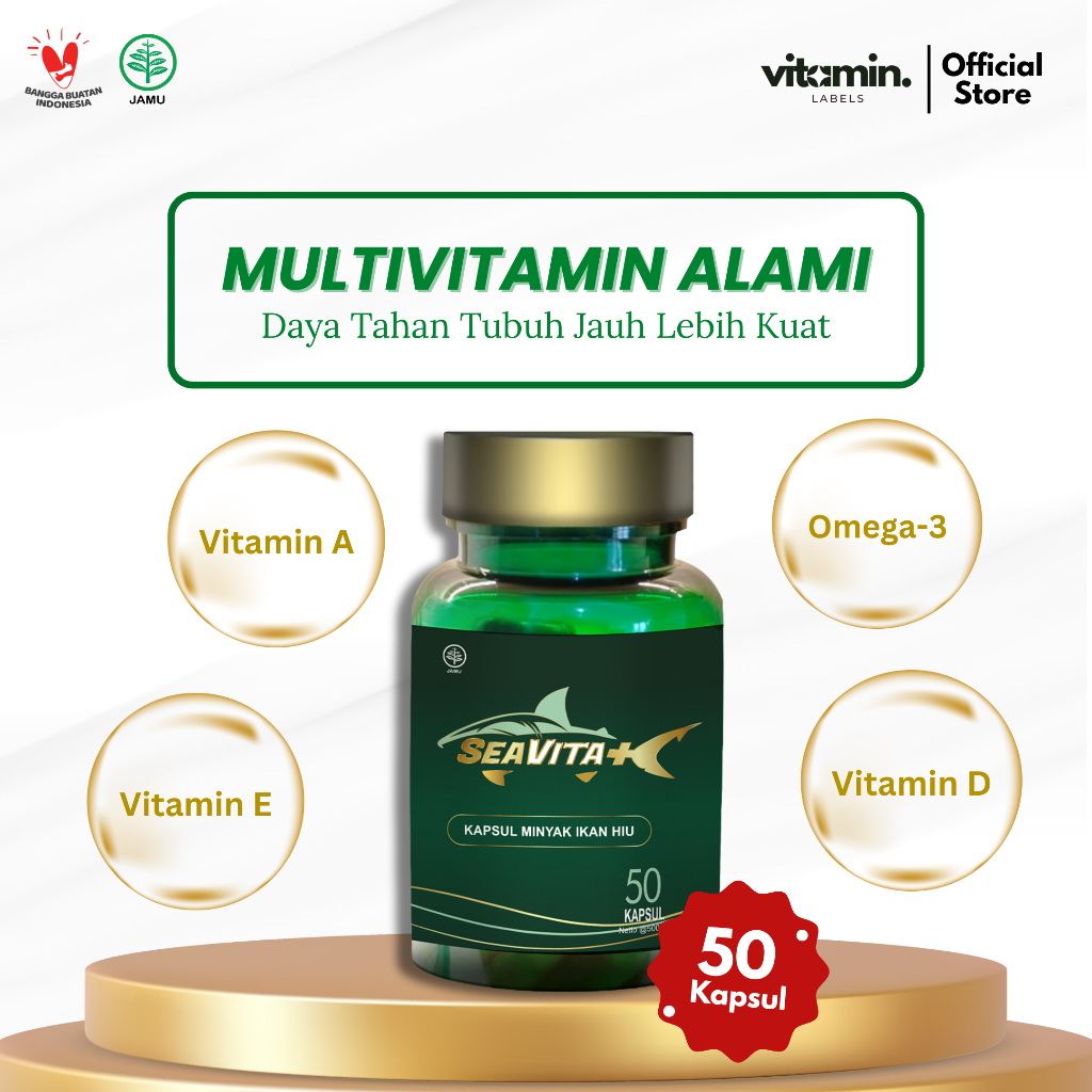 SEAVITA+ Suplemen Kapsul Jamu Obat Tradisional Minyak Hati Ikan Hiu Fish Oil Omeheart Wellness Vitam