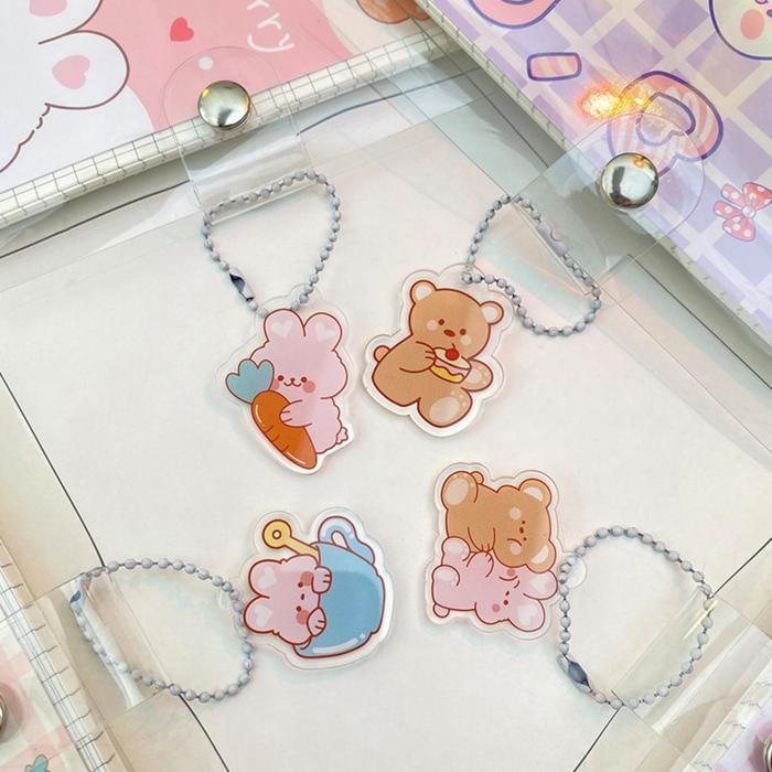 

Buku Binder A6 Isi Kertas 100 Lembar Gantungan Kecil Pet Stiker Spiral Notebook Pvc Cute Bear Rabbit