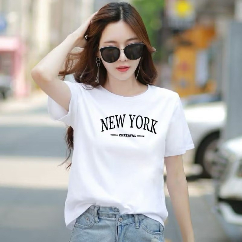 KAOS WANITA NY CHEERFUL BAJU WANITA KAOS OBLONG WANITA