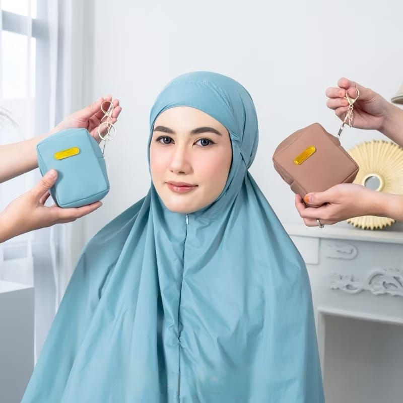 Mukena travel mini 2in1 pouch kecil parasut korea free sajadah - mukena parasut korea jumbo 2in1 tas