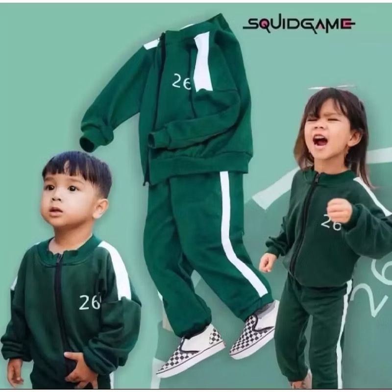 [Whispers] Setelan jacket anak laki laki dan perempuan motif squid game usia 1-10 tahun terbaru/ set