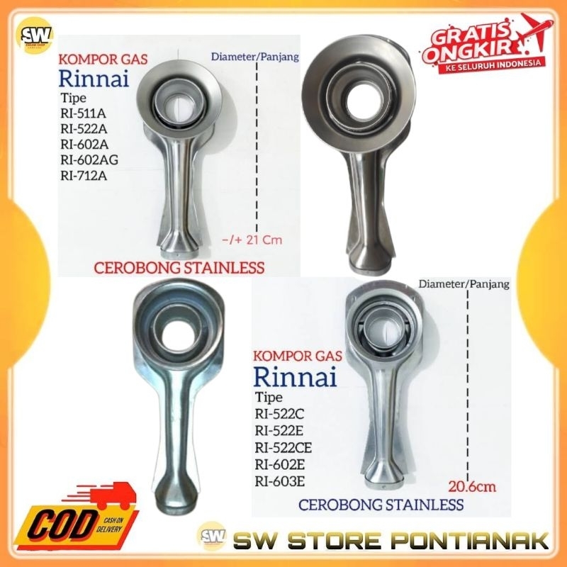 TUNGKU CEROBONG API KOMPOR GAS RINNAI 712A 522C / CORONG TUNGKU KOMPOR GAS RINNAI STAINLESS
