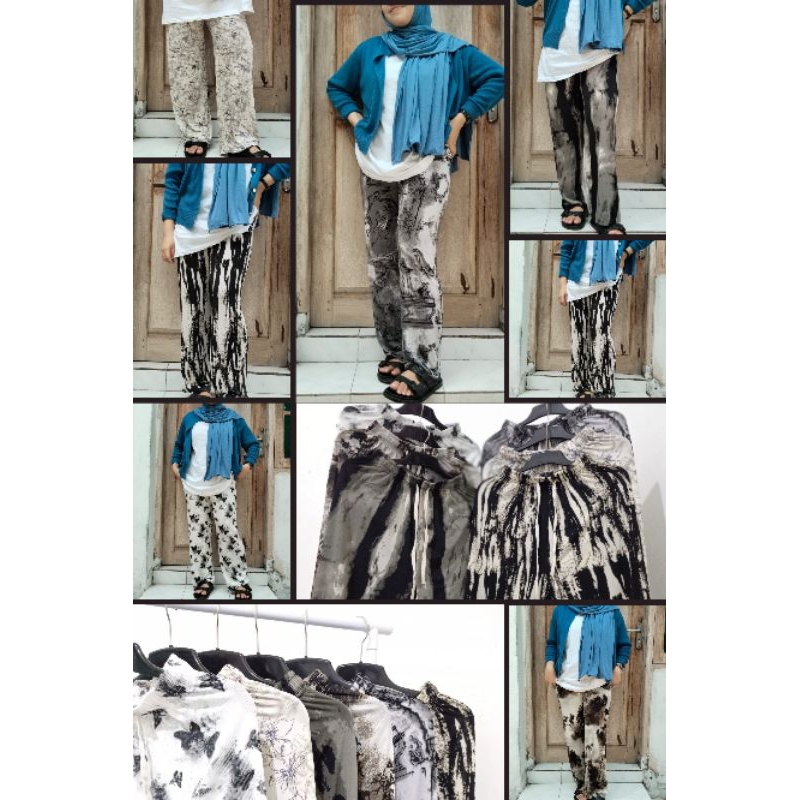 CELANA KAIN PANJANG KULOT WANITA PINGGANG KARET MOTIF BAHAN ADEM