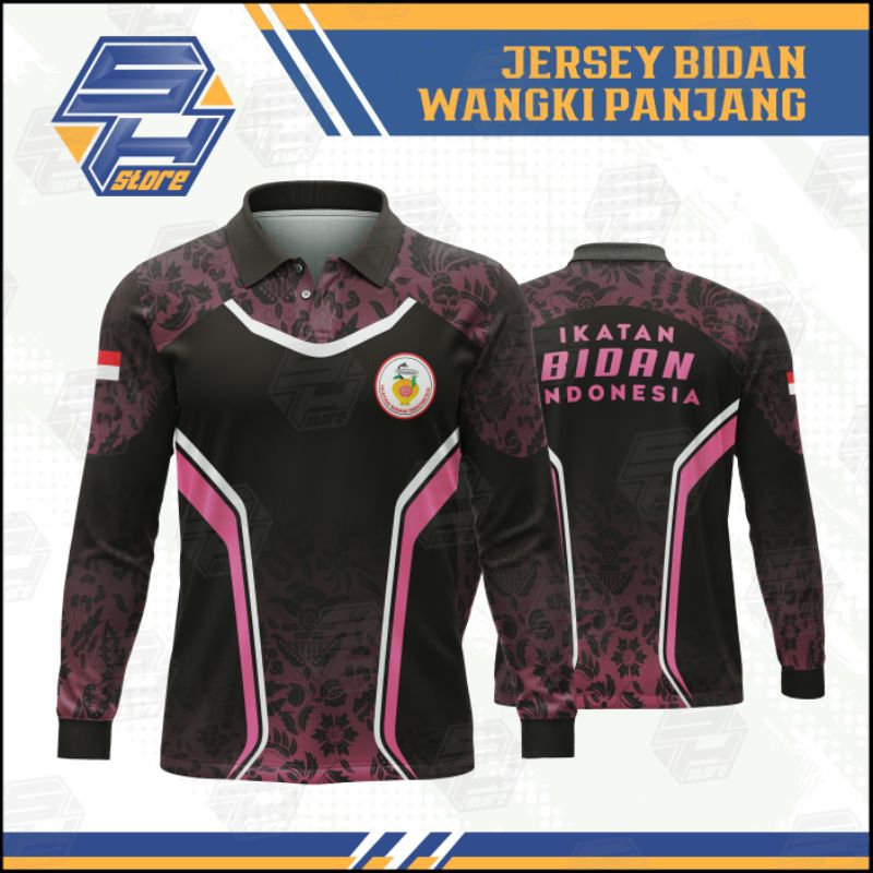 Jersey Polo Bidan Harmoni DRI-FIT Lengan Panjang - Hitam Pink Putih / Jersey Wangki Bidan / Jersey w
