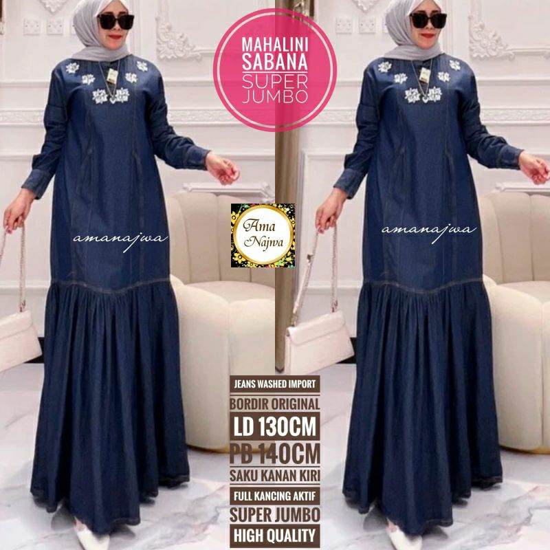 Suju Mahalini Ld 130 Gamis Jeans JUMBO Dress muslim cantik / amj