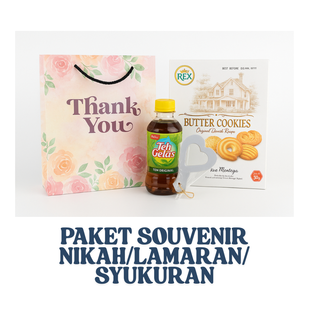 

PAKET SOUVENIR PERNIKAHAN/LAMARAN/SYUKURAN COOKIES, CERMIN, TEH, PAPER BAG, FREE EDIT STICKER