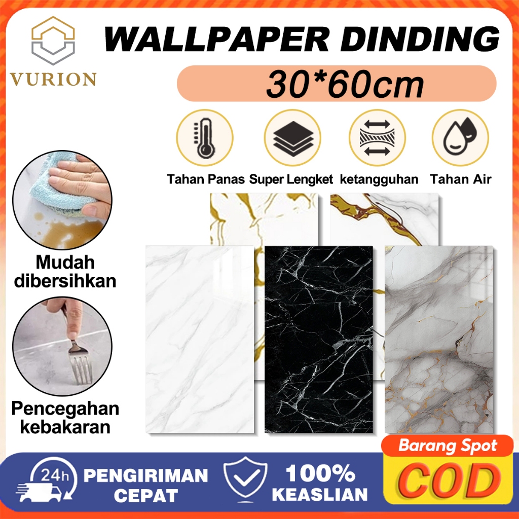 VURION Wall Paper Marmer Waterproof Wallpaper Dinding Motif Vinyl
