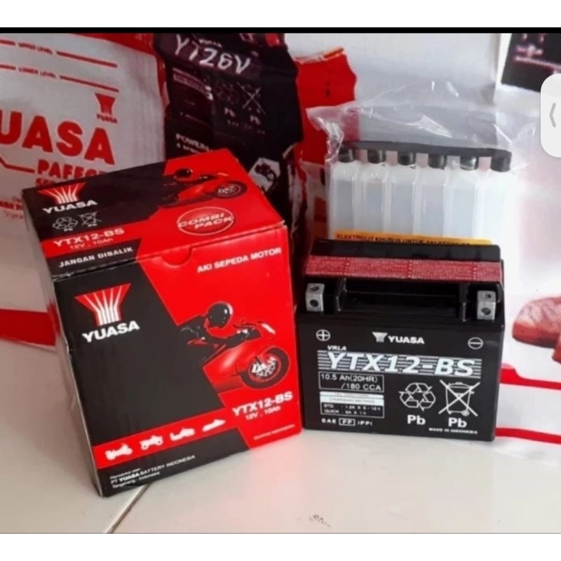 aki motor kawasaki ninja Yuasa YTX 12 BS 12v 10 ah